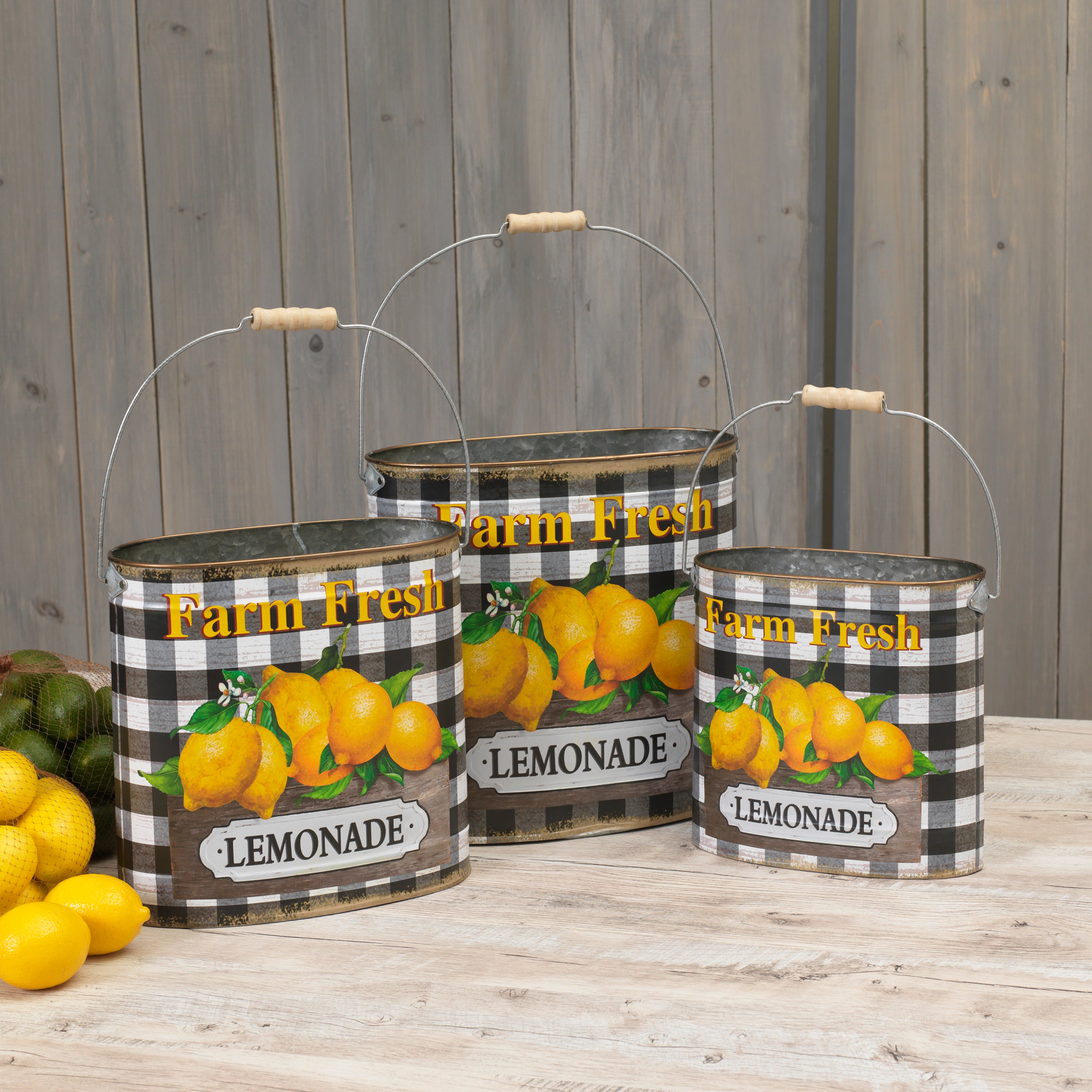 Nesting Metal Farmhouse Style Lemon Buckets